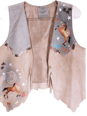 vintage handpainted Crain leather vest Indian Pony stars birds Native American M